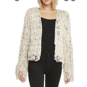 Willow + Clay Fringe Kimono Jacket Sweater NWT in Cream (L)